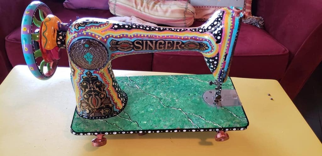 Hand-Painted Antique Sewing Machine by Dena Lynn